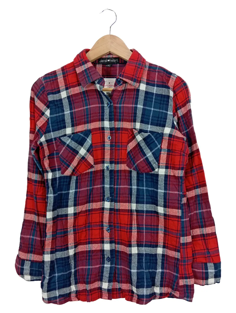Derek Heart Damen Freizeithemd 36/S Kariert Flanellhemd Rot Blau Casual 1
