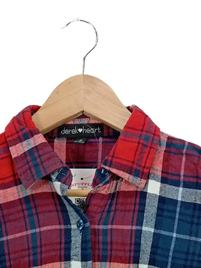 Derek Heart Damen Freizeithemd 36/S Kariert Flanellhemd Rot Blau Casual