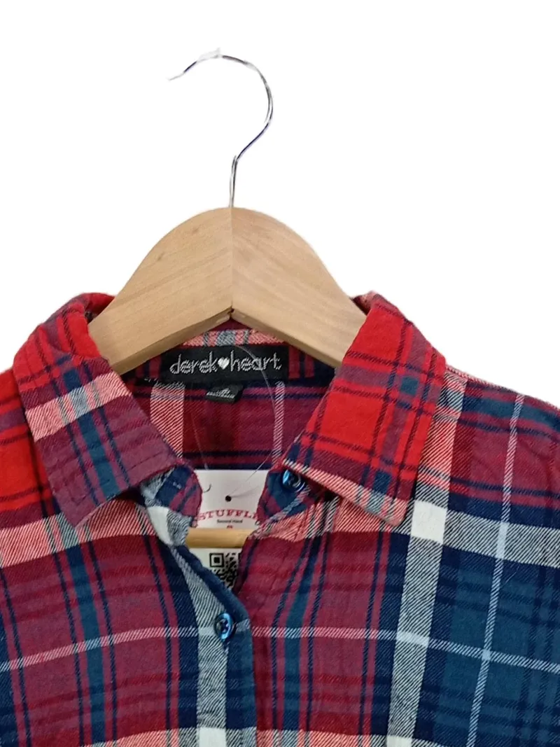 Derek Heart Damen Freizeithemd 36/S Kariert Flanellhemd Rot Blau Casual 2