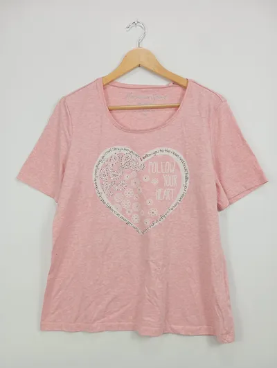 CANDA Damen T-Shirt Gr. 38/M Pink mit Herz-Print & Strass