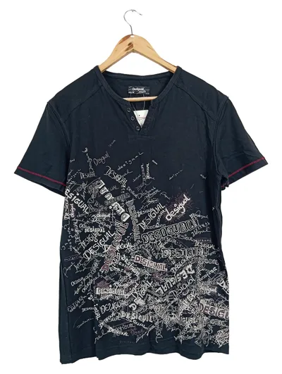 Desigual Herren T-Shirt Schwarz Gr. M mit Schriftzug Print Casual