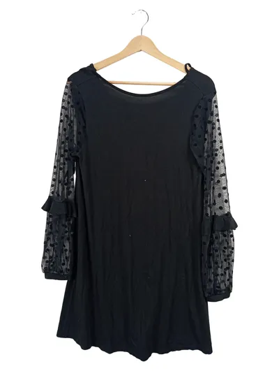 ASOS Damen Kleid Gr. 38 Schwarz Netzärmel Tupfen Rüschen Elegant