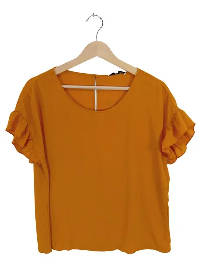 Mint & Berry Damen Hemdbluse Gr. 40/L Orange Casual Rüschen Kurzarm