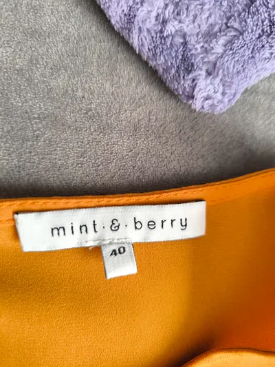 Mint & Berry Damen Hemdbluse Gr. 40/L Orange Casual Rüschen Kurzarm