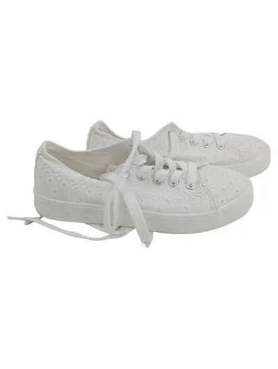 MNG Damen Schnürschuhe Sneaker Gr. 37 Weiß Casual Florales Muster