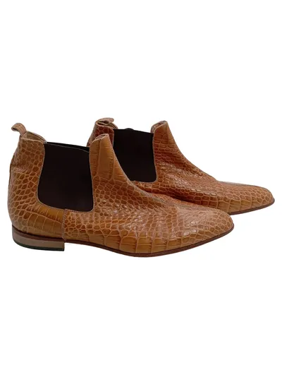 Leonardo Principi Damen Chelsea Boots Leder Kroko Optik Braun Gr. 41