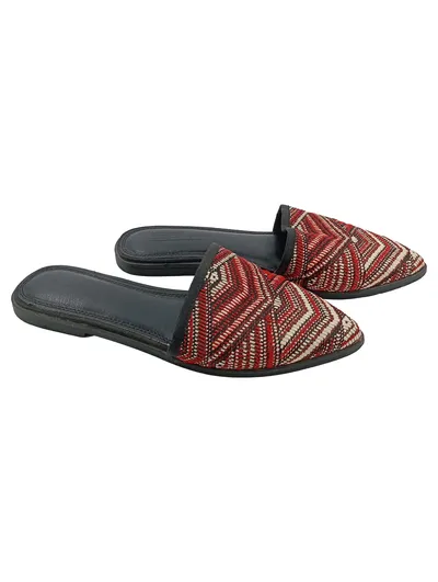 ASOS Damen Slipper Gr. 36 Mehrfarbig Rot Schwarz Weiß Gewebt Casual Schuhe