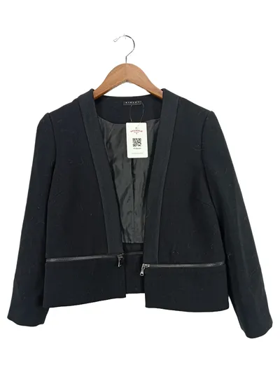 SISLEY Damen Blazer Gr. 38 Schwarz Modern Reißverschluss-Details