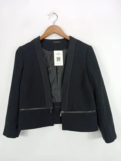SISLEY Damen Blazer Gr. 38 Schwarz Modern Reißverschluss-Details