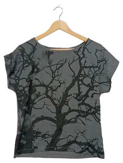 VERO MODA Damen T-Shirt Baum-Print Grau Gr. XS 34 Kurzarm