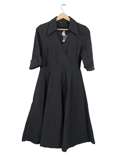 Miusol Damen Wickelkleid Schwarz Vintage A-Linie Gr. M 38