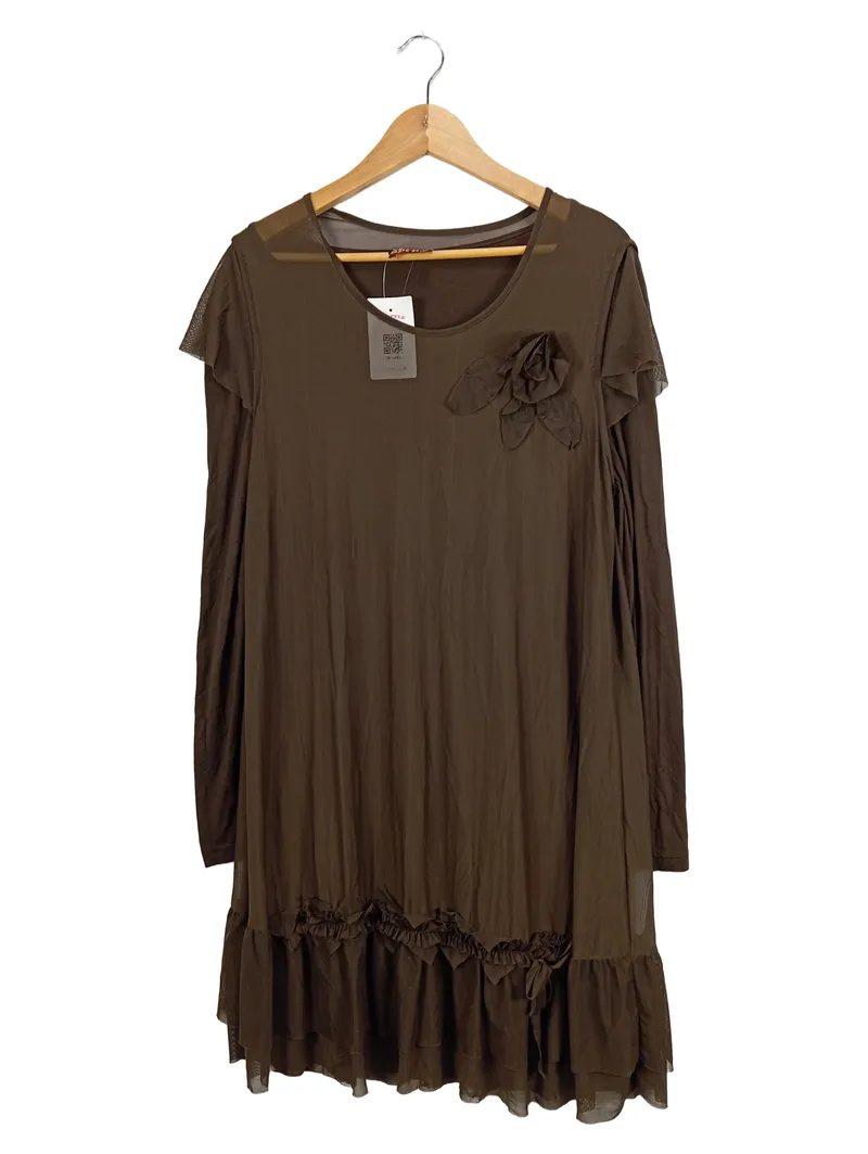 Apricot Damen Freizeitkleid Gr. 44 Braun Langarm Blumen Applikation 1