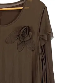 Apricot Damen Freizeitkleid Gr. 44 Braun Langarm Blumen Applikation 2