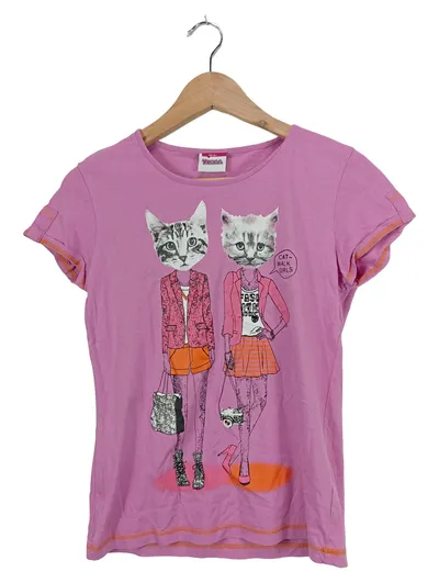 YIGGA Kinder T-Shirt Rosa Katzenmotiv Gr. 158 Kurzarm Baumwolle Freizeit