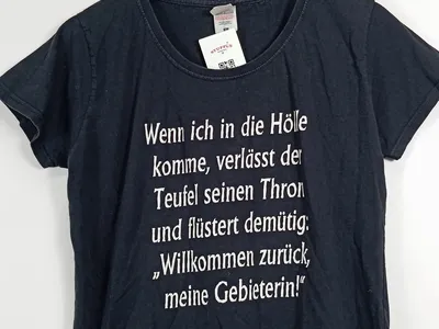 Fruit of the Loom Damen T-Shirt Spruch Schwarz Gr. XL Casual