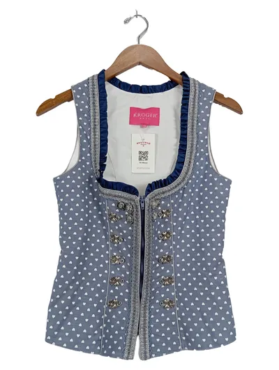Krüger Madl Damen Trachtenweste Gr. 36 Blau mit Herzen Traditionell