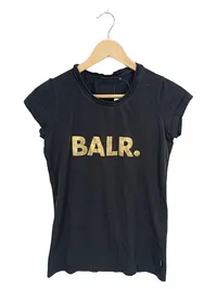 BALR. Damen T-Shirt Schwarz Gold Logo Print Gr. S Streetwear 1