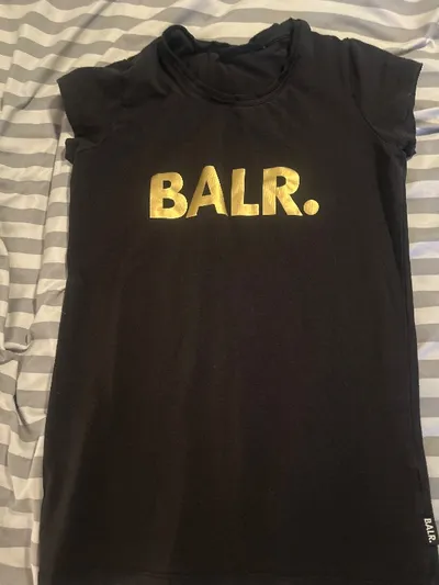 BALR. Damen T-Shirt Schwarz Gold Logo Print Gr. S Streetwear