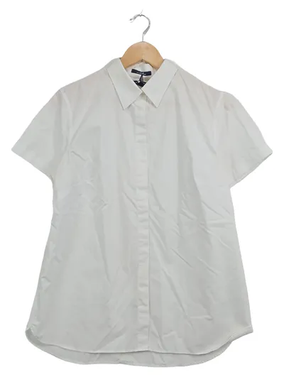 LANDS' END Damen Business Kurzarmhemd Gr. 42/XL Weiß Baumwolle