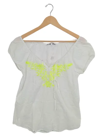 Emily van den Bergh Damen Bluse Gr. 36 S Weiß Stickerei Kurzarm Casual