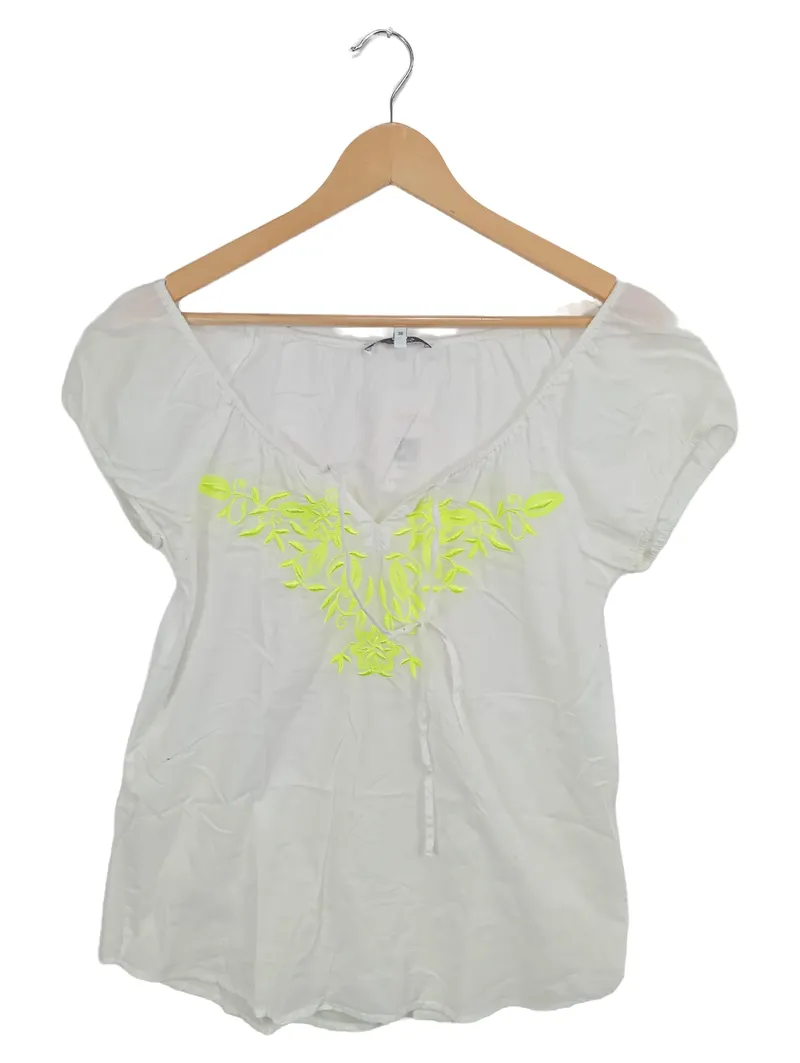 Emily van den Bergh Damen Bluse Gr. 36 S Weiß Stickerei Kurzarm Casual 1