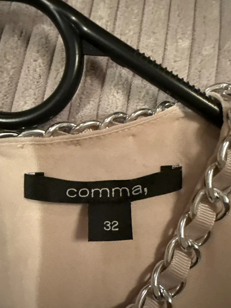 Comma Damen Businesskleid Gr. 32 Beige Kettendetail Elegant 3