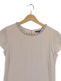 Comma Damen Businesskleid Gr. 32 Beige Kettendetail Elegant 5