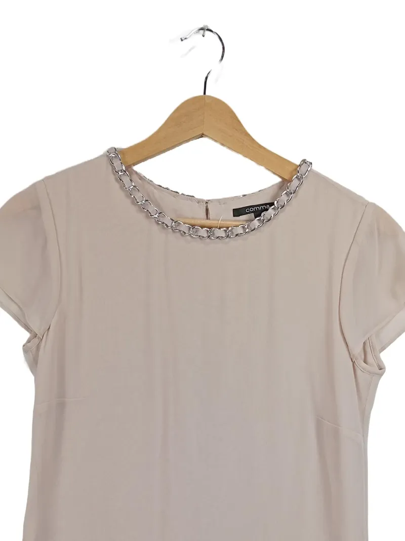 Comma Damen Businesskleid Gr. 32 Beige Kettendetail Elegant 5