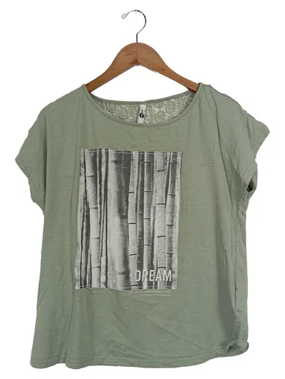 everme Damen T-Shirt Gr. 40/L Oliv Grafik Spitze Baumwolle Kurzarm Casual