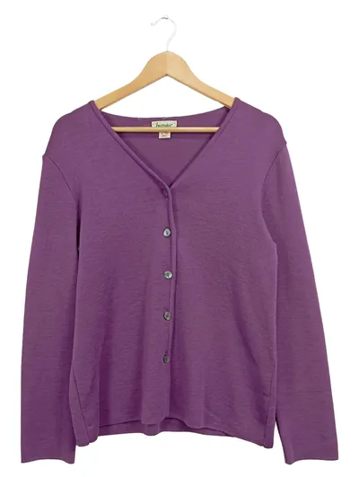 hessnatur Damen Strickjacke Gr. 36 S Lila Wolle Basic Cardigan
