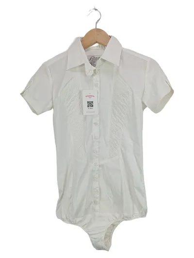 GUESS Damen Business Hemd Weiß Gr. 36/S Kurzarm Bluse Elegant Büro