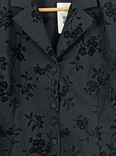 CANDA Damen Blazer Gr. 42/XL Schwarz mit Blumenmuster Elegant