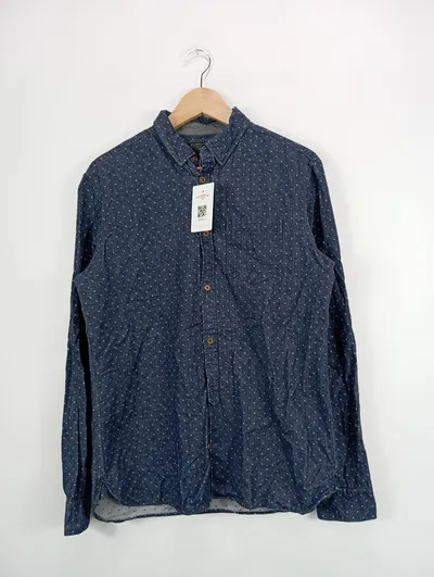 AllSaints Herren Business Hemd Blau gepunktet Gr. 48;M Baumwolle Langarm