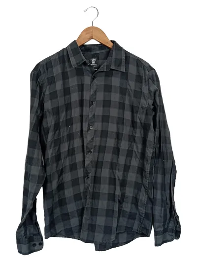 FSBN Herren Freizeithemd Kariert Grau Gr. L (50) Langarm Casual