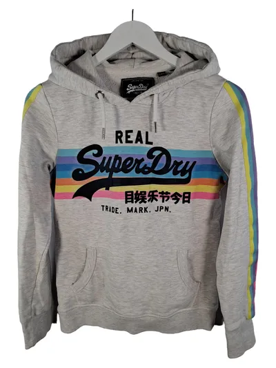 Superdry Damen Kapuzenpullover Hoodie Gr. S Grau Rainbow Stripes