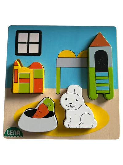 LENA Holz-Steckpuzzle Hase mit Karotte Kinderpuzzle Holzspielzeug