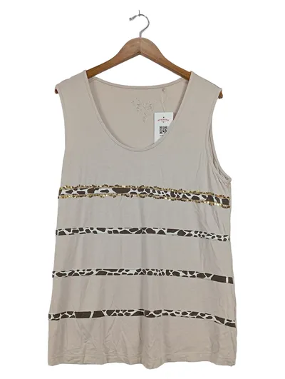 Ulla Popken Damen Top Shirt Beige Gr. 46/48 Pailletten Tiermuster Casual