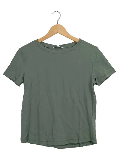 MNG Damen T-Shirt Basic Oliv Gr. 34/XS Kurzarm Baumwolle
