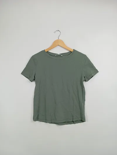 MNG Damen T-Shirt Basic Oliv Gr. 34/XS Kurzarm Baumwolle