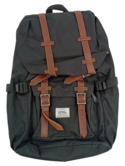 Kaukko Rucksack Damen Schwarz Lederdetails Vintage Freizeit Schule