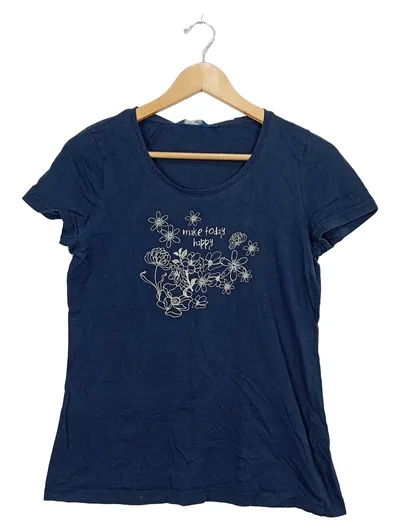 Tom Tailor Damen T-Shirt Blumenprint Make Today Happy Blau Gr. M