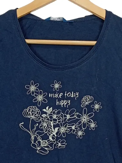 Tom Tailor Damen T-Shirt Blumenprint Make Today Happy Blau Gr. M