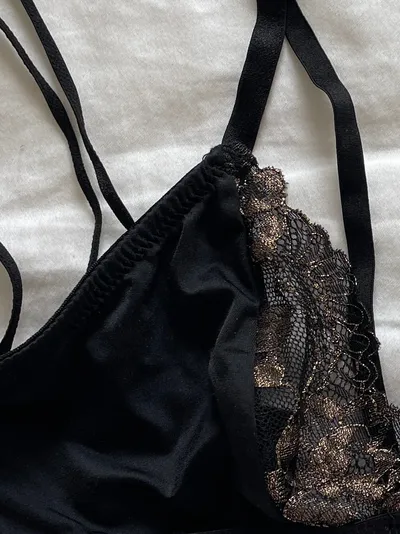 Hunkemöller Damen BH Spitze Schwarz Gold Bralette Gr. S