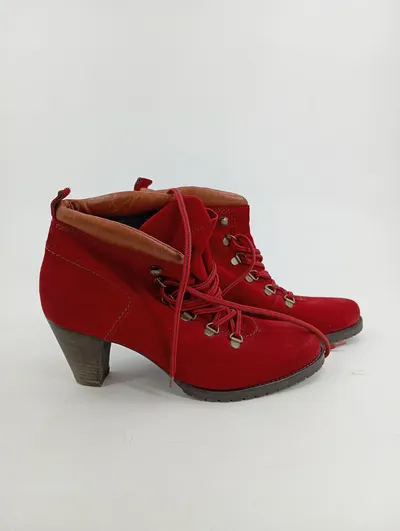 Paul Green Damen Stiefelette Gr. 38.5 Rot Modisch Schnürstiefelette Wildleder