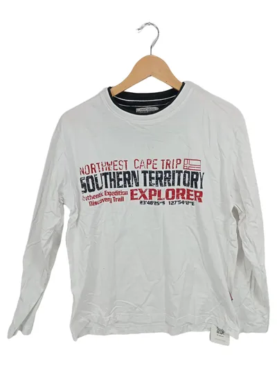 SOUTHERN TERRITORY Langarmshirt Herren M Weiß Schriftzug Outdoor Baumwolle