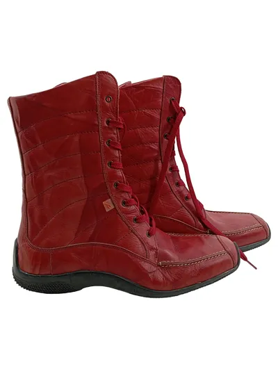 Pratik Damen Stiefelette Rot Leder Schnürung Gr. 37 Boots Casual
