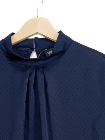 Judith Williams Damen Bluse Stehkragen Gr. 42 Blau Elegant Punkte Langarm