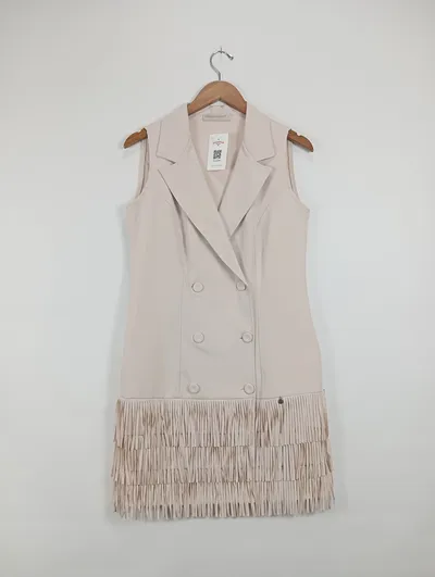 Rinascimento Damen Anzugweste Elegant Beige Gr. 40/L mit Fransen