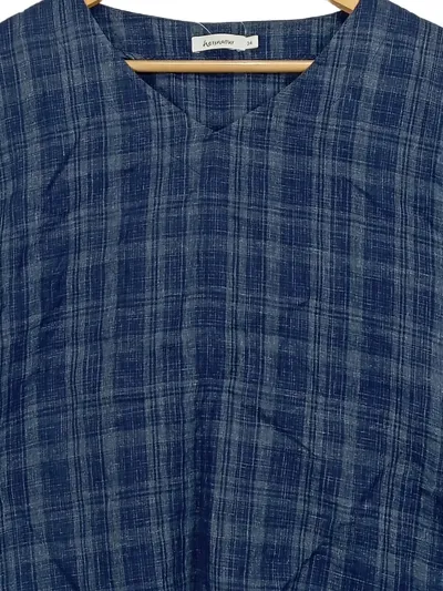 hessnatur Damen T-Shirt Einheitsgröße Blau Kariert Casual