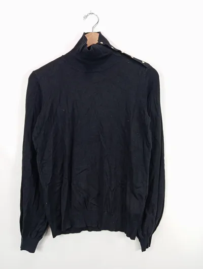 VERO MODA Damen Rollkragenpullover Gr. M Schwarz Casual Zierknöpfe